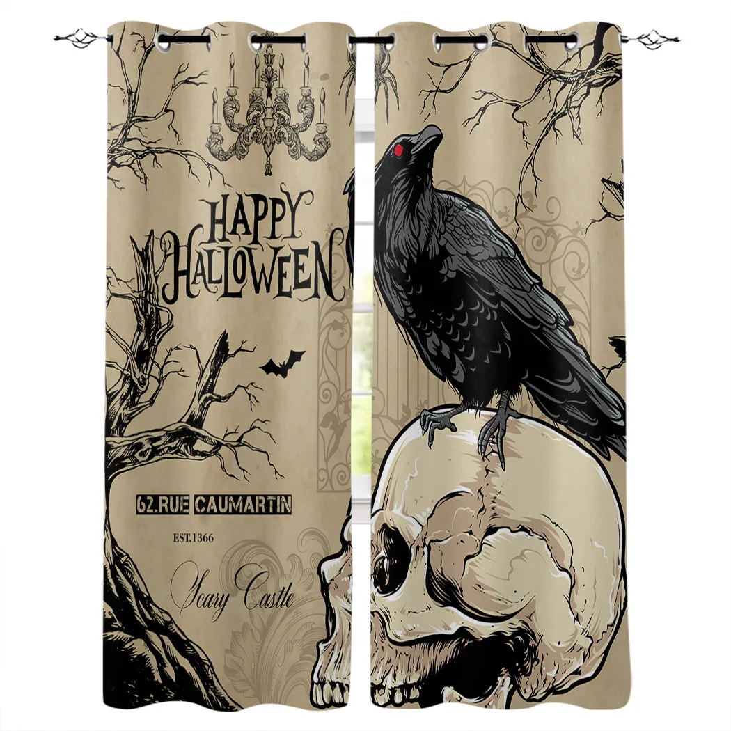 Шторы для спальни кухни Хэллоуин Череп ворона летучая мышь элемент украшения
