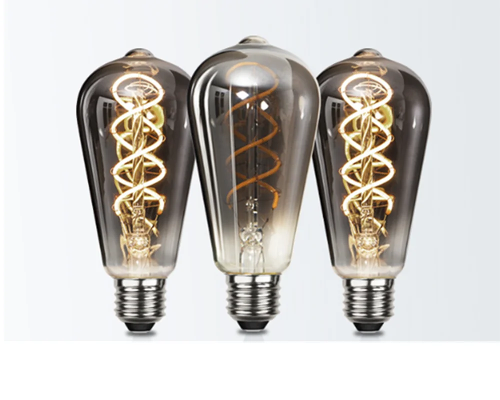 LED ST64 Smoky Gray E27 4W 220V 110V Dimmable 2700K Warm WW GSpiral Filament Bulb Retro Vintage Decorative Lighting Edison Lamp
