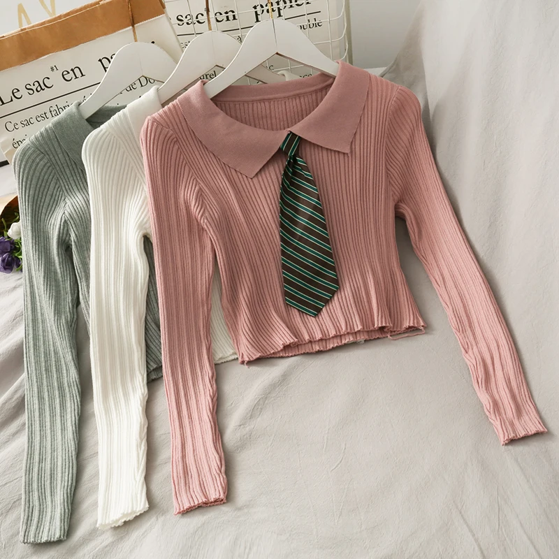 

Women Fashion Slim Bodycon Long Sleeves Tie Lapel Knitted Blouse Lady Sweet Casual Outdoor Top Girls Elegant Daily Basic Shirt