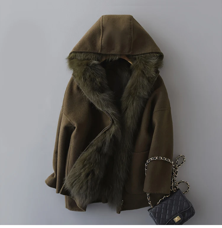 Aorice YKL6635 женское натуральное пальто из шерстяной ткани леди кроличий мех подкладка с капюшоном досуг осень/зима шерсть длинная верхняя одежда