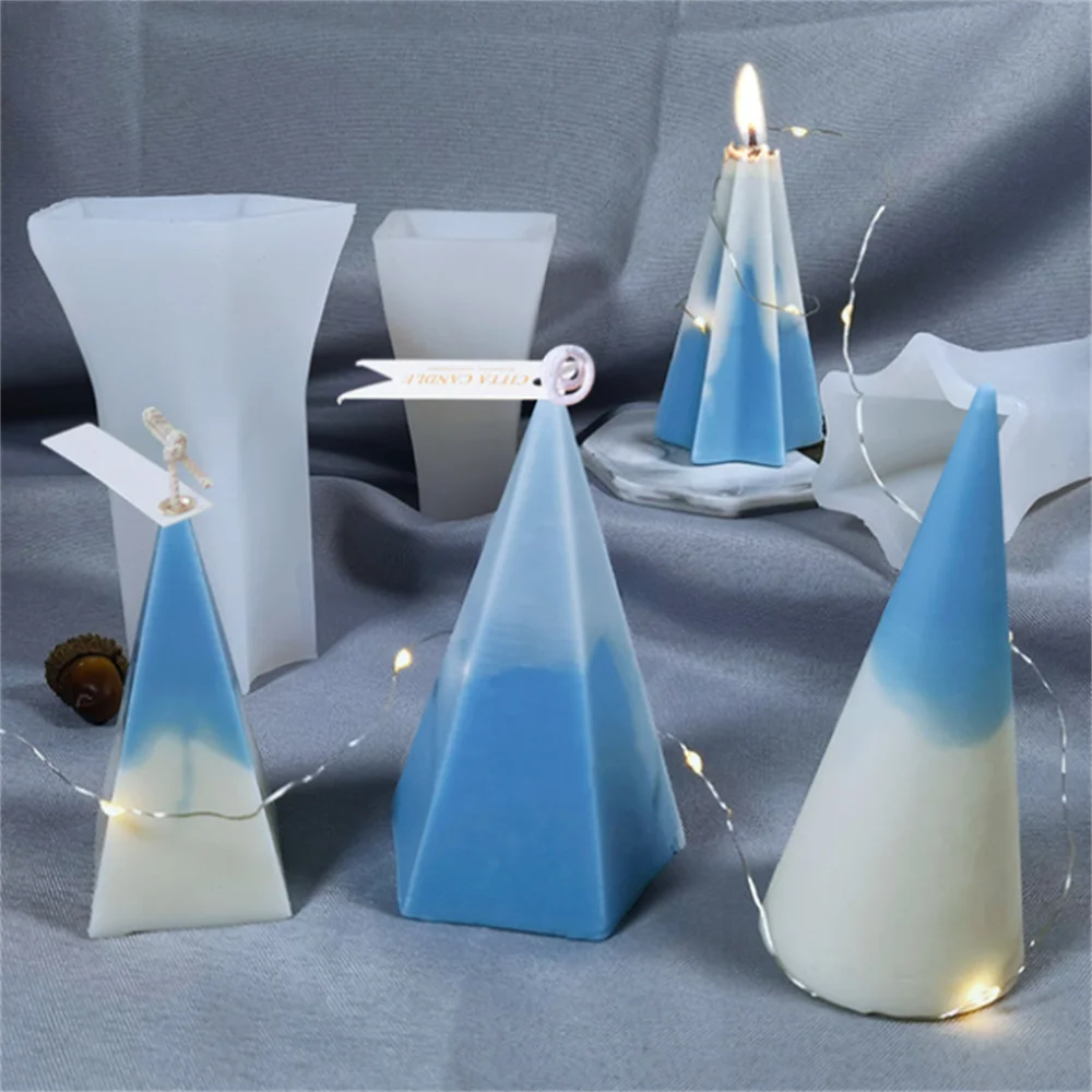 3D Pyramid Diamond Shape Handmade Candle Mold Cone Clear Silicone Candle Making Model Moule Bougie Moldes De Silicona Mould