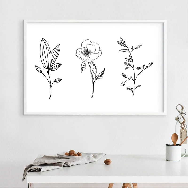 

Minimalist Botanical Print Minimal Wall Art Pencil Leaf Drawings Canvas Painting Contour Plant Wall Picture Poster Home Decor