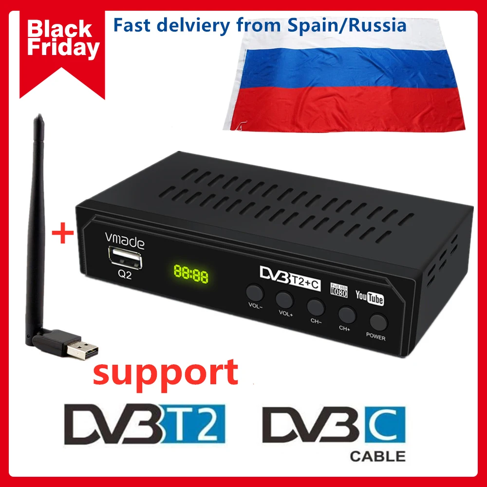 HD DVB-C Dvb t2 тюнер цифровой приемник ТВ приставка Поддержка Youtube русская