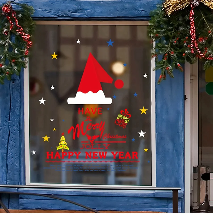 Window Sticker Q Рождественская гирлянда, наклейки на окна, настенные рождественские украшения для дома, Рождественский Декор, Санта Клаус, счастливый год - Цвет: Window Sticker Q