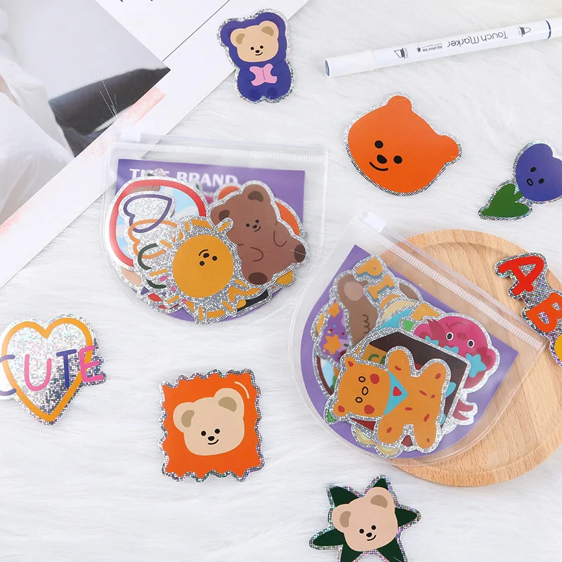 

Ins Color Bear Fluorescence Laser Stickers For Child Laptop Funny Graffiti Stickers Waterproof Kids Decal Cute Decoration Gift