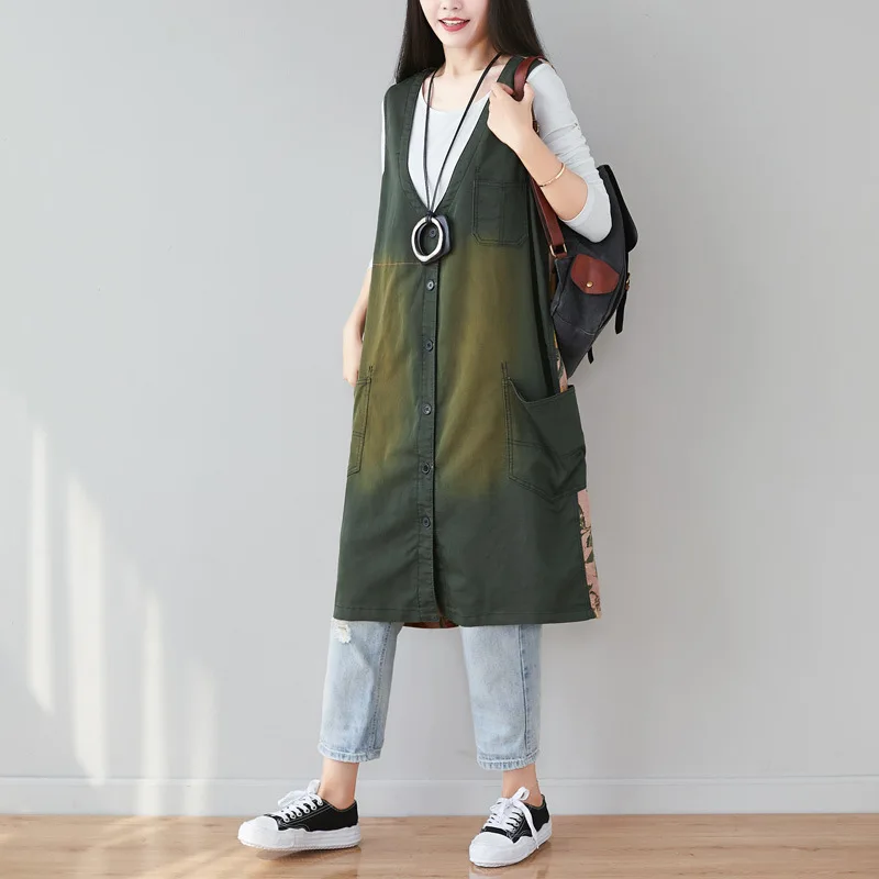 

Spring and autumn new literary and artistic stitching vest long loose large-code personality the crash vest cardigan casual