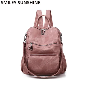 Винтажный кожаный женский рюкзак розового цвета для колледжа, сумка для женщин, школьный ранец на плечо для девочек-подростков