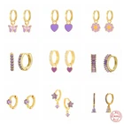 GS 925 стерлингового серебра элегантные лиловые туфли кубический цирконий, серьги-гвоздики с кристаллами и цветным узором; Туфли стержня уха ювелирные изделия для женщин подарок для девочек