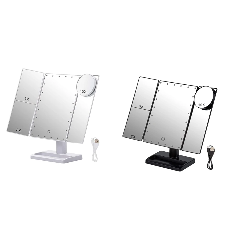 

Trifold Makeup Mirror with 22 LED Lights,10X/3X/2X Magnification Portable Fold Lighted Table Desk Cosmetic Mirror