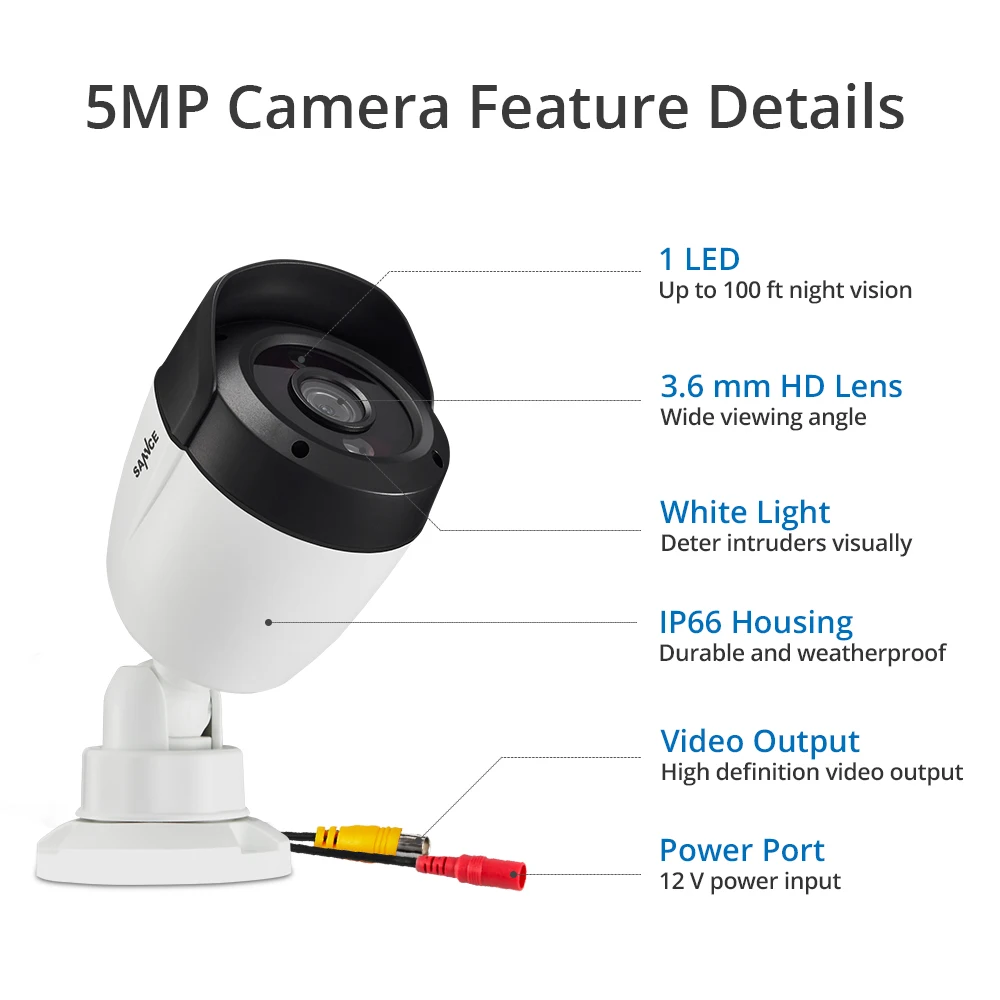 SANNCE 5MP супер HD камера безопасности 4X 8X 100ft ночное видение наружная