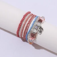 bohemia multilayer alloy tassel leaf bracelet bangle for women vintage crystal beads charm bracelet set female jewelry gifts
