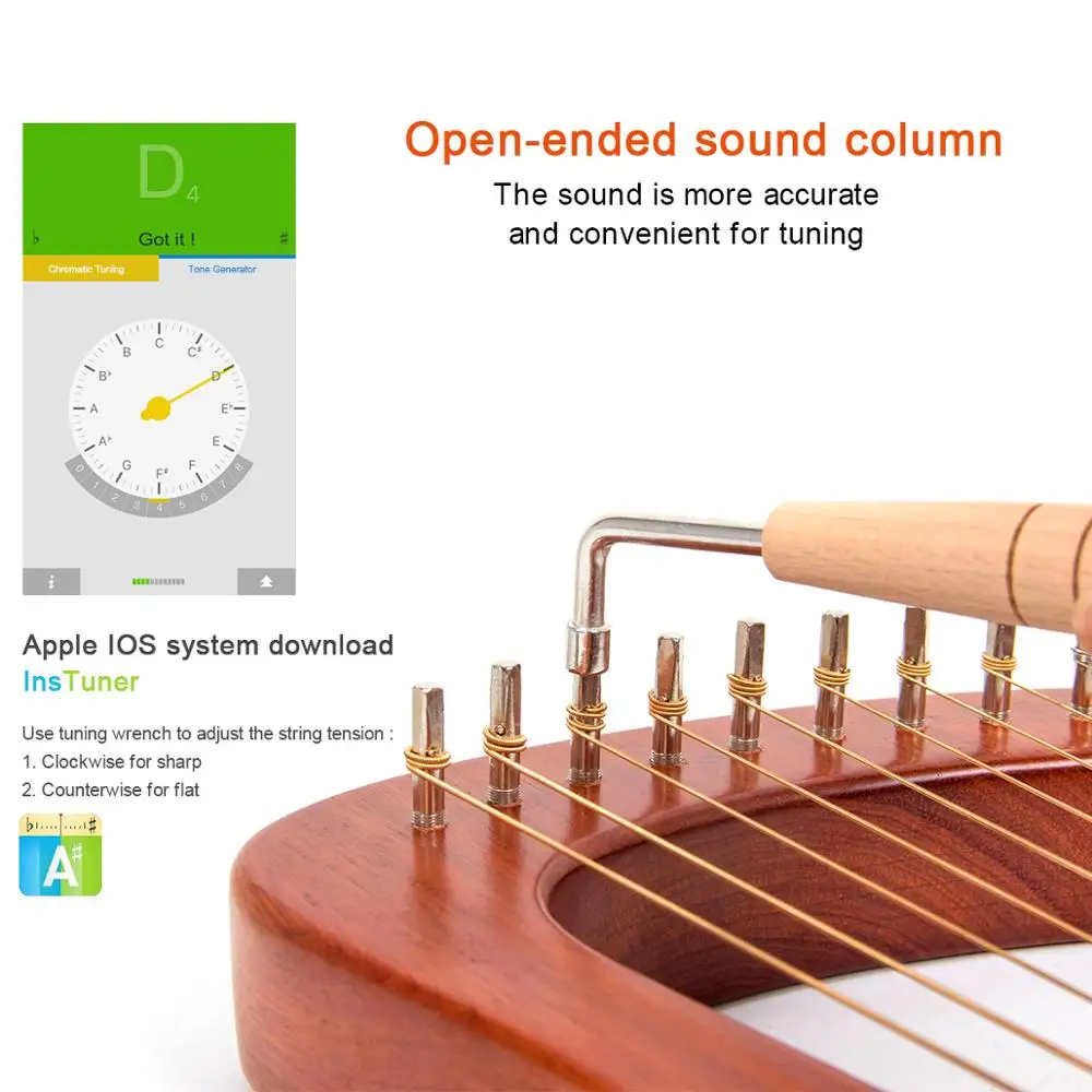 AKLOT Lyre Harp 16 струн из массива красного дерева с пикапом молоток для тюнинга сумка