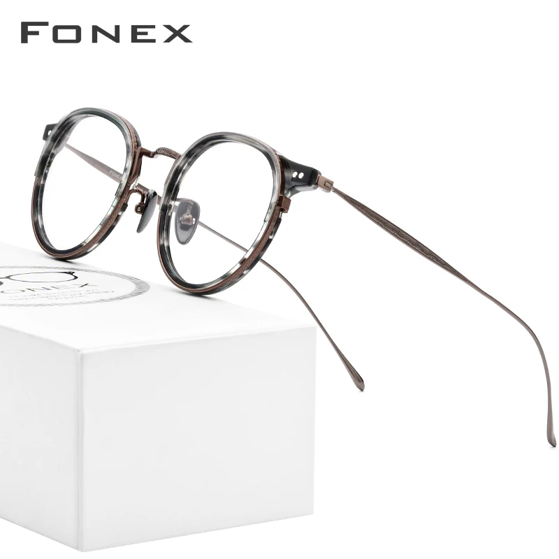FONEX, титановые оптические очки, мужские винтажные круглые очки, оправа для женщин, Ретро рецепт, близорукость, ацетат, очки, 850