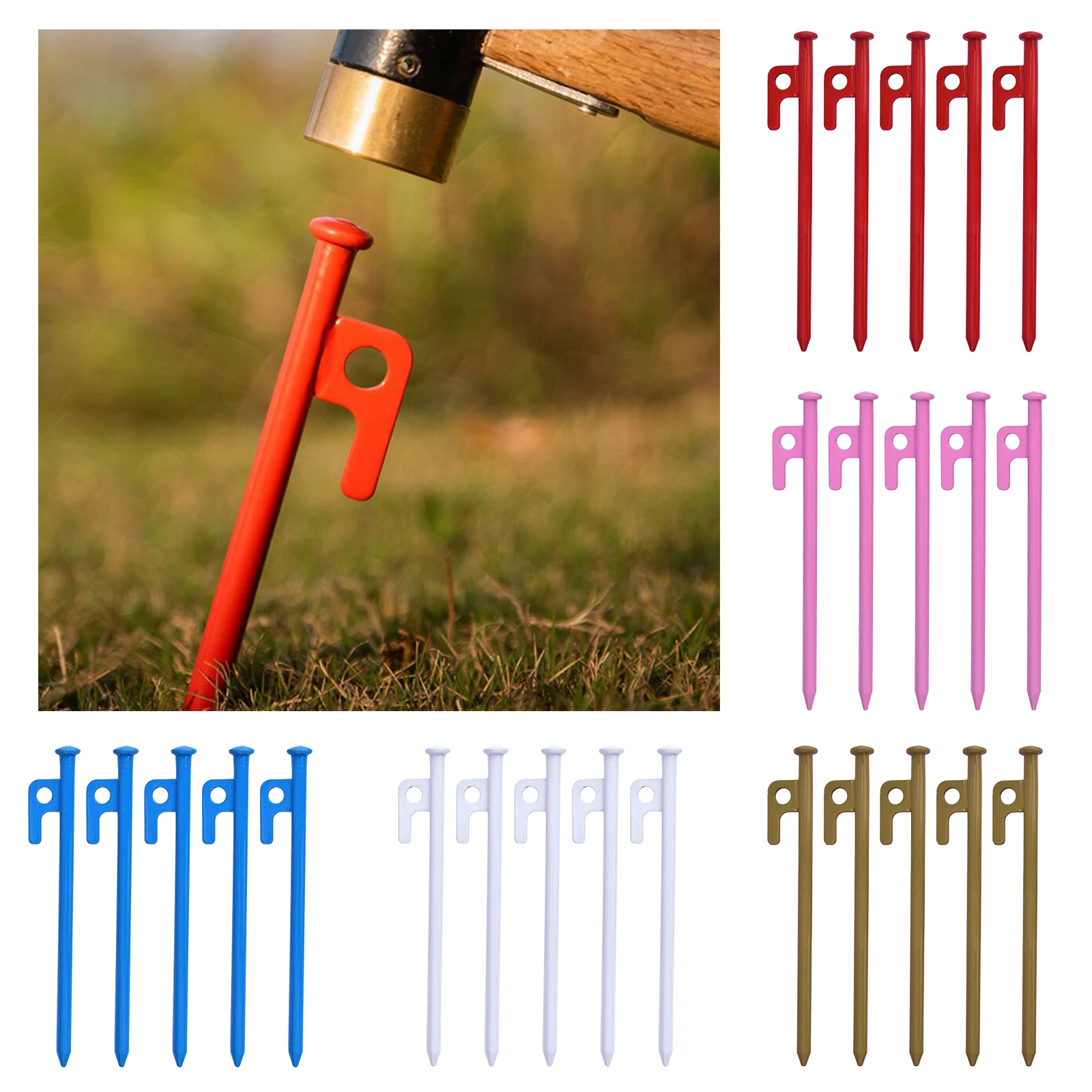 

5Pcs 20cm Tent Pegs Sturdy Lightweight Outdoor Ground Nails Rope Camping Equipment Stable Grip Tent Stakes