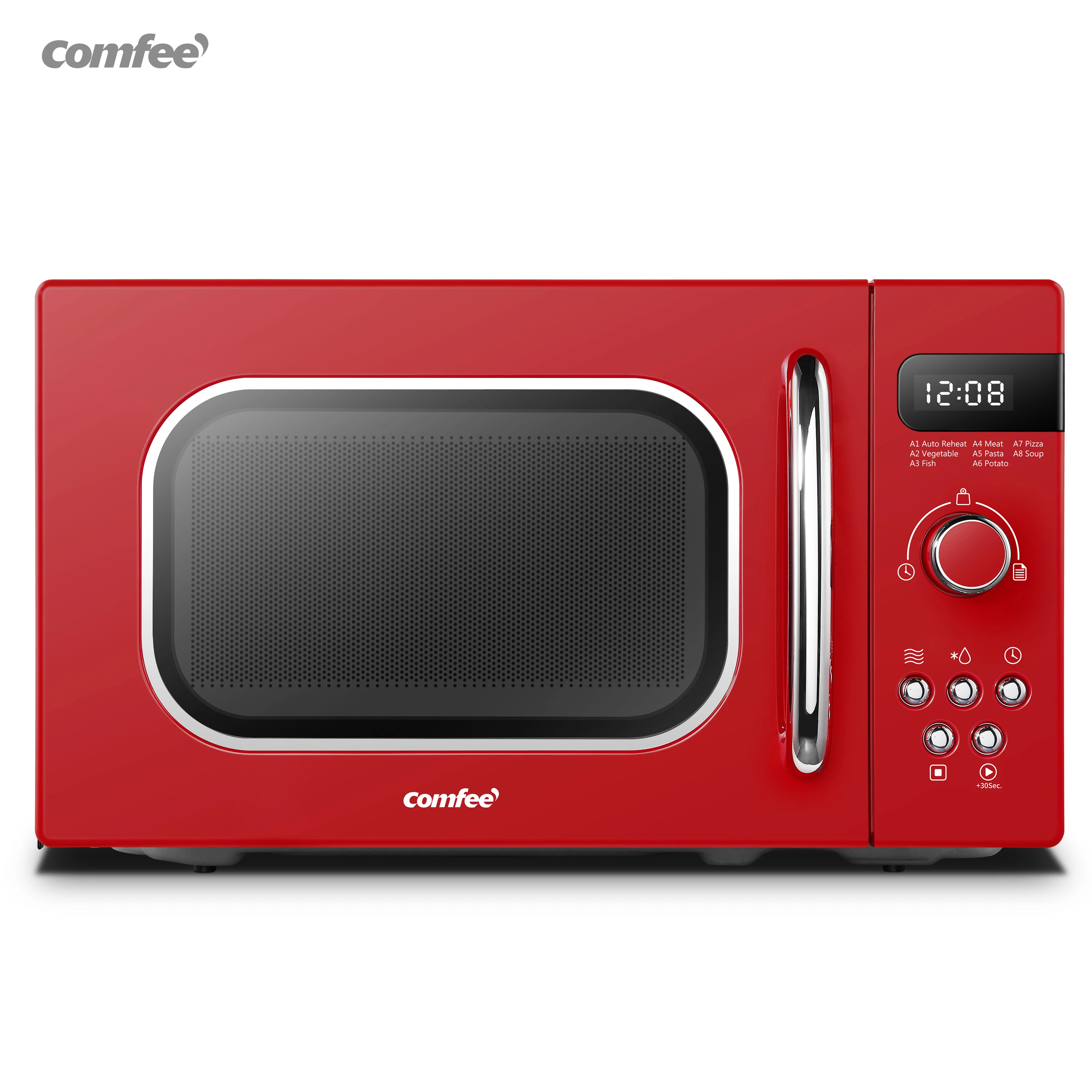 

COMFEE Red Retro Style 800w 20L Microwave Oven with 8 Auto Menus, 5 Cooking Power Levels, and Express Cook Button Passionate Red