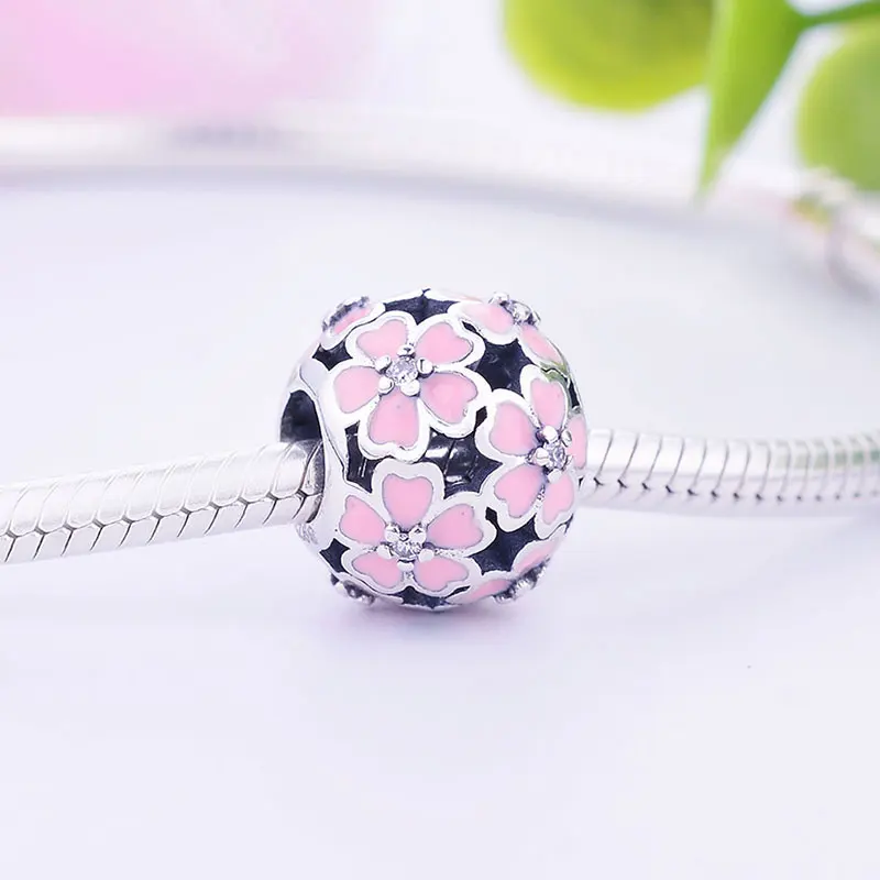 Розовый цветок из белой эмали вишневого цвета CZ бисера Подходит оригинальный