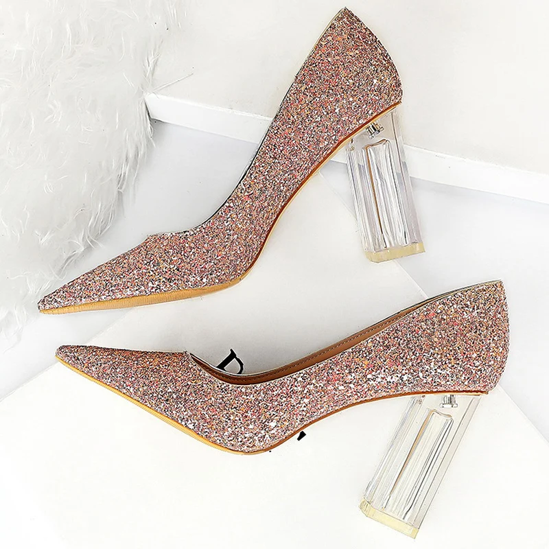 2020 женские блестящие туфли на высоком каблуке 10 см Золотистые серебристые