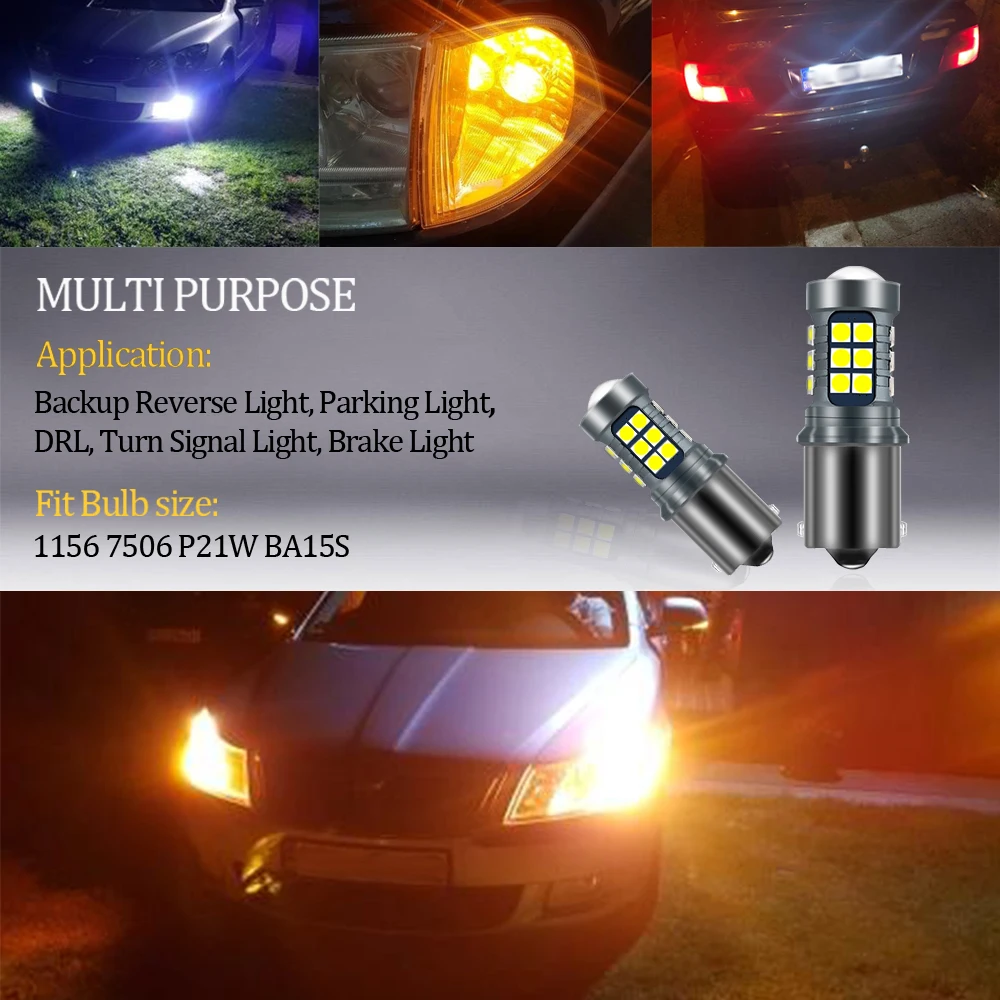 2Pcs 1156 BA15S P21W BAU15S PY21W BAY15D LED Canbus Bulb 1157 P21/5W R5W 7440 W21W 3030 27SMD Lamp Reverse DRL Auto Light 12V | Автомобили