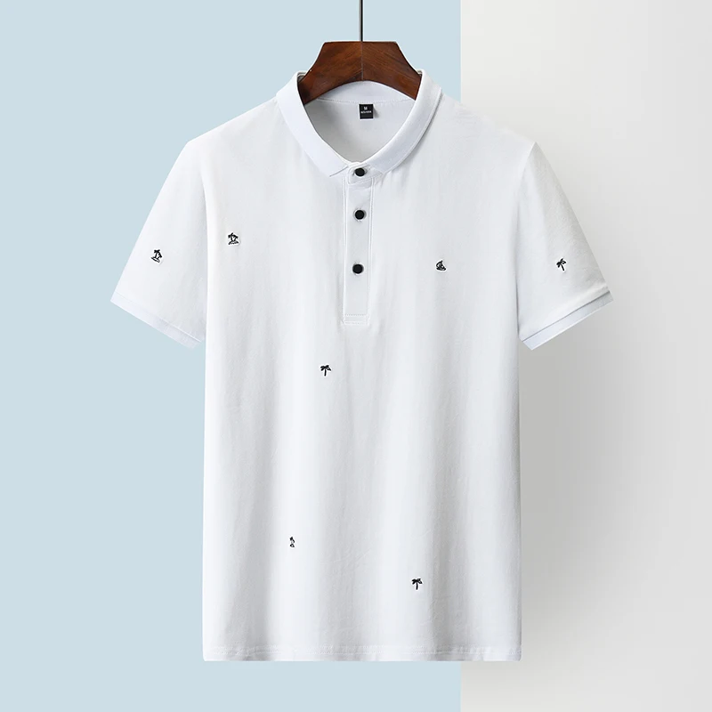 

2021 Summer New Men Short-Sleeved Cotton Polo Shirt Trend Button Stand Collar Fashion All-Match Men Clothes T-shirts