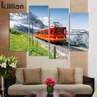 european style train driving on highland grassland picture print poster modern landscape living room home decoration canvas pain