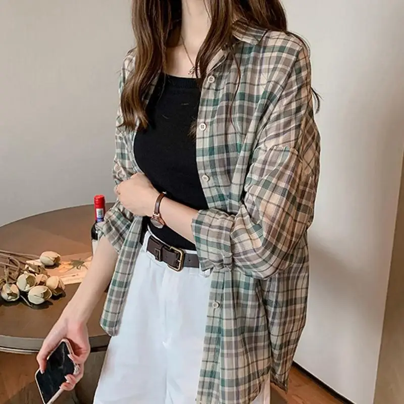 Новинка 2019 женская рубашка на осень и зиму Повседневная клетчатая с длинным