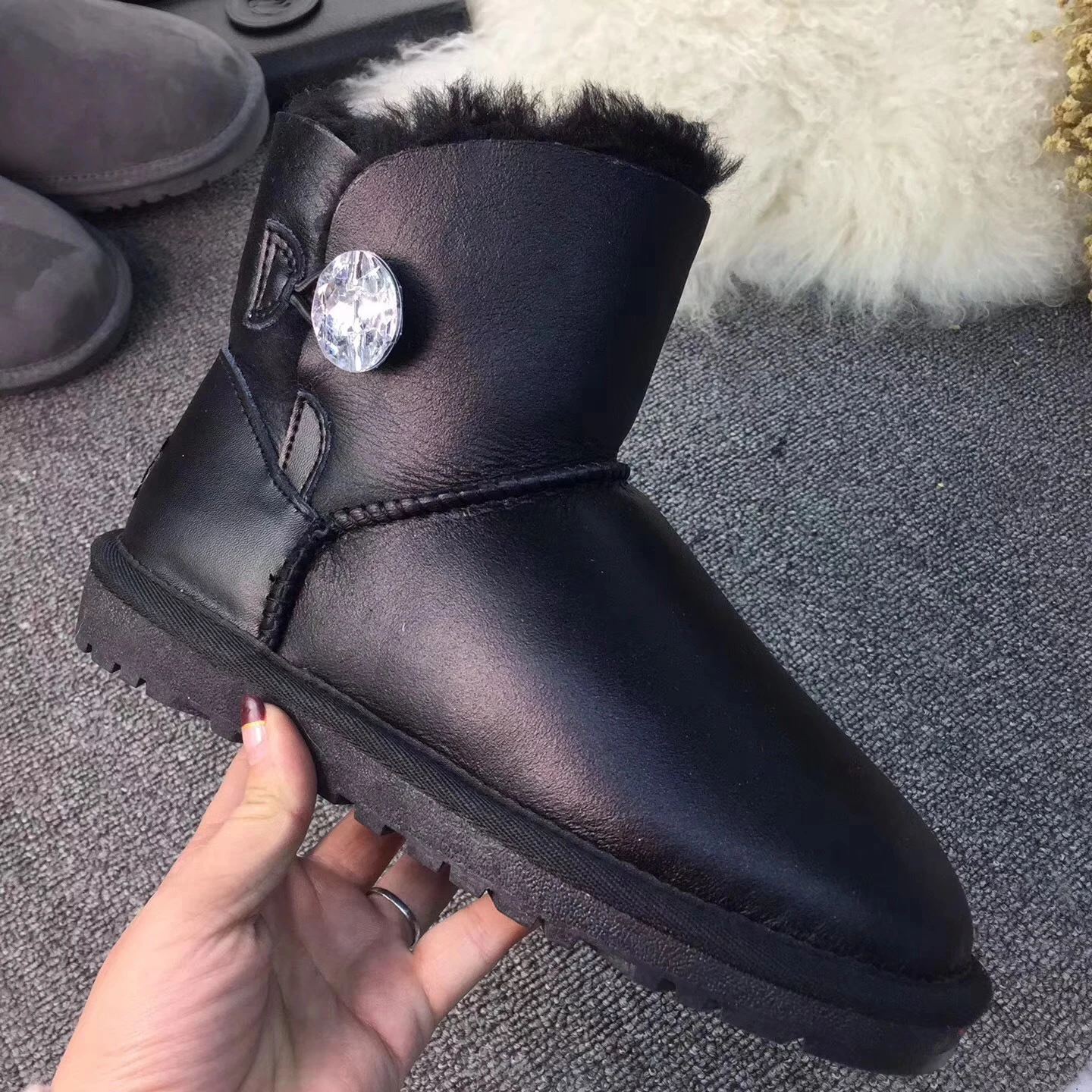 Metal Black Модные зимние ботинки из натуральной овечьей кожи; классические женские ботинки в австралийском стиле; ботильоны с натуральным мехом; теплые шерстяные зимние ботинки; обувь - Цвет: Metal Black