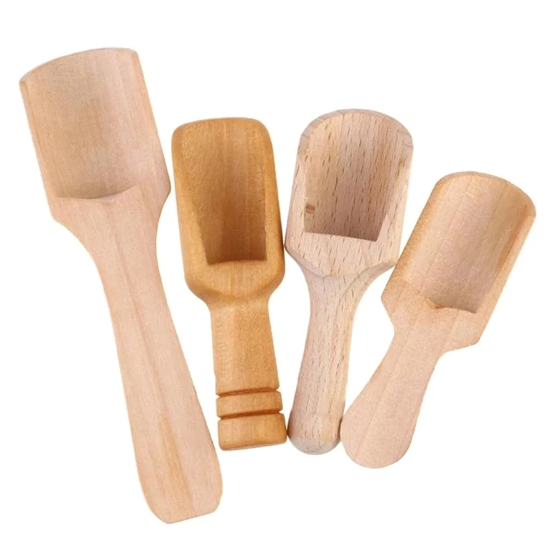 

4Pcs Wooden Scoop Multipurpose Mini Bath Salt Spoon for Flour Candy Spices Sugar Cereal Coffee Beans Condiment Kitchen Gadgets