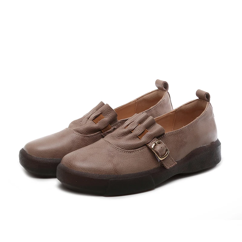 Женские кожаные лоферы размера плюс 43 серые туфли из натуральной кожи Осенние