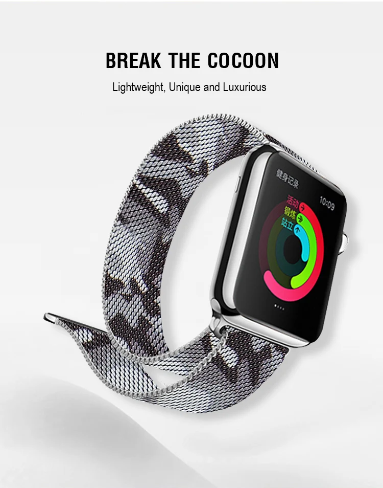 40 мм 44 мм белый камуфляж спортивная петля ремешок Миланский для Apple Watch Series 4 38 мм 42 мм часы браслет для Iwatch Series 3