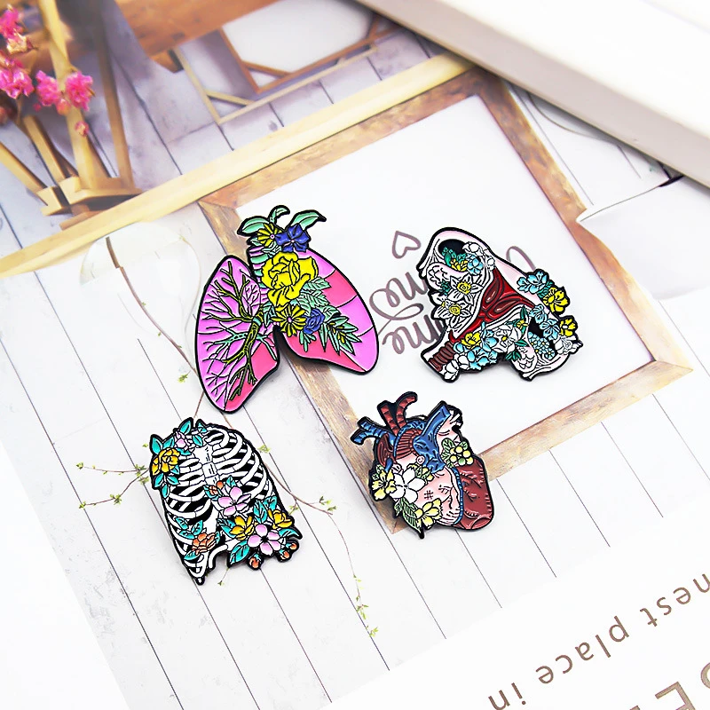 

Heart Uterus Eye Bone Metal Drip Oil Enamel Pins Punk Gorgeous Flower Viscera Brooches Lapel Pin Badge Jewelry Gifts Wholesale