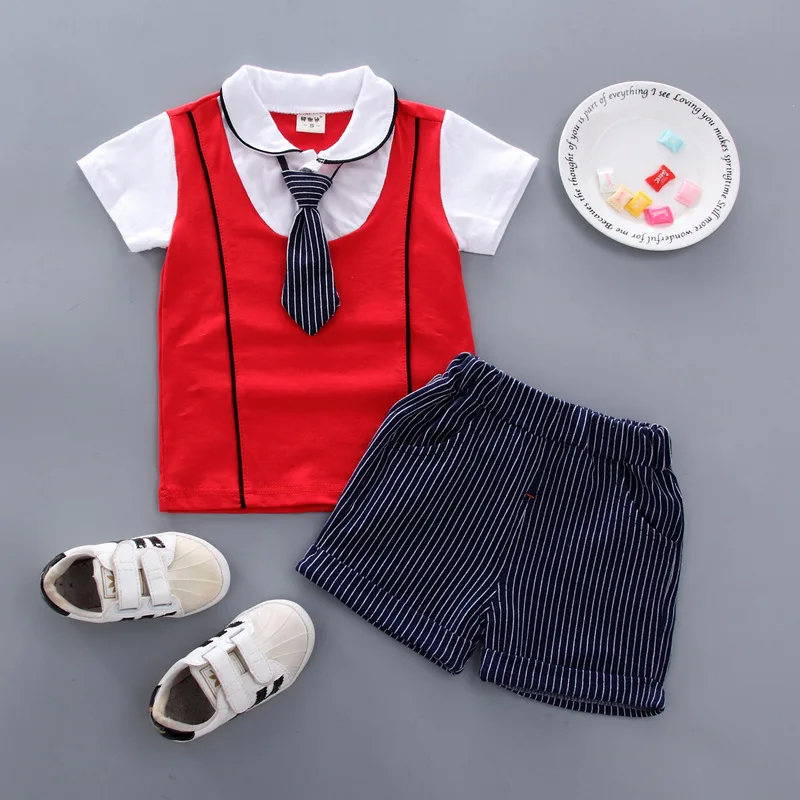 

Summer Kids Boys Bow Clothes Sets Baby Gentleman High Qulity Short T shirt + Pants Toddler Boy Clothing Casual Kids Outfits Baby