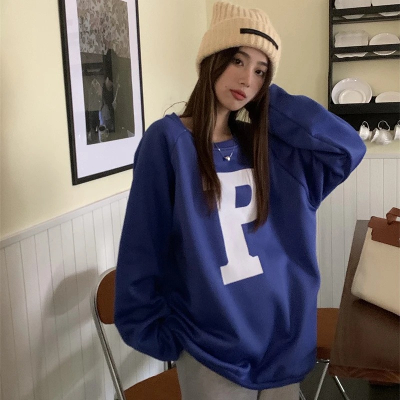 

Oversized Autumn Hoodies Women O-Neck Long Sleeve Vintage Letter Print Sweatshirts Harajuku Casual Pullovers Streetwear M500