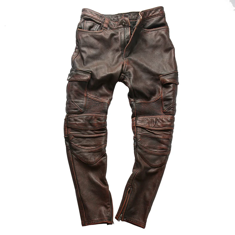 14C Rock Can Roll Genuine Cow Leather Motorcycle Rider Pants Vintage Stylish Cowhide Trousers 4 Colours