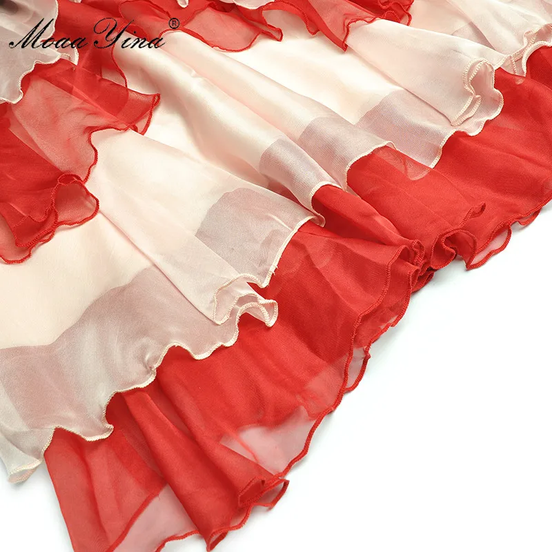 

MoaaYina Fashion Runway dress Summer Women's Dress Butterfly Sleeve V-neck Cascading Ruffle Elegant Party Dresses