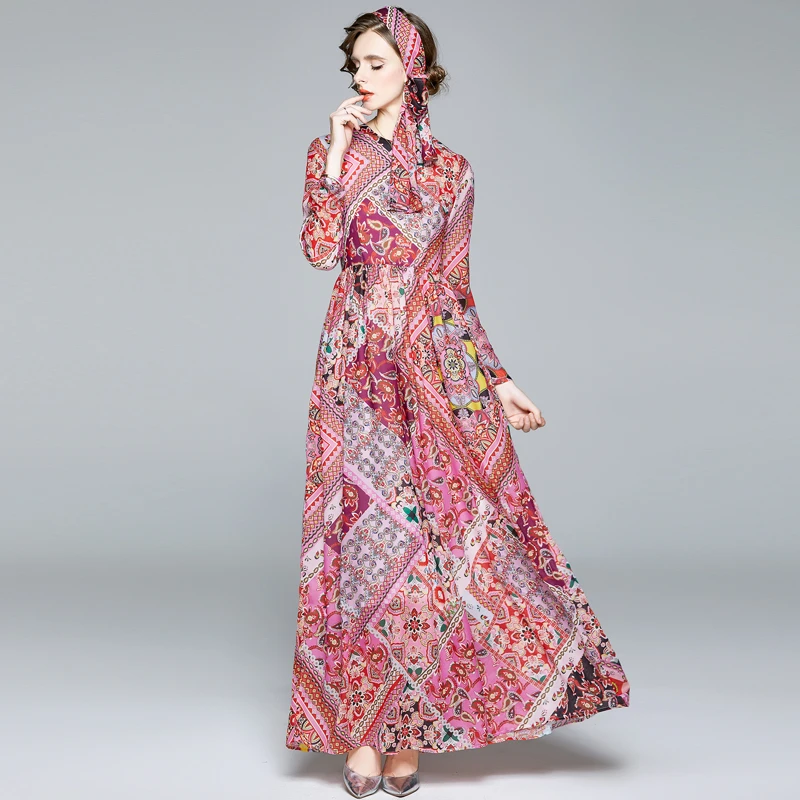 Женское шифоновое платье с цветочным принтом подиумное макси в пол длинным