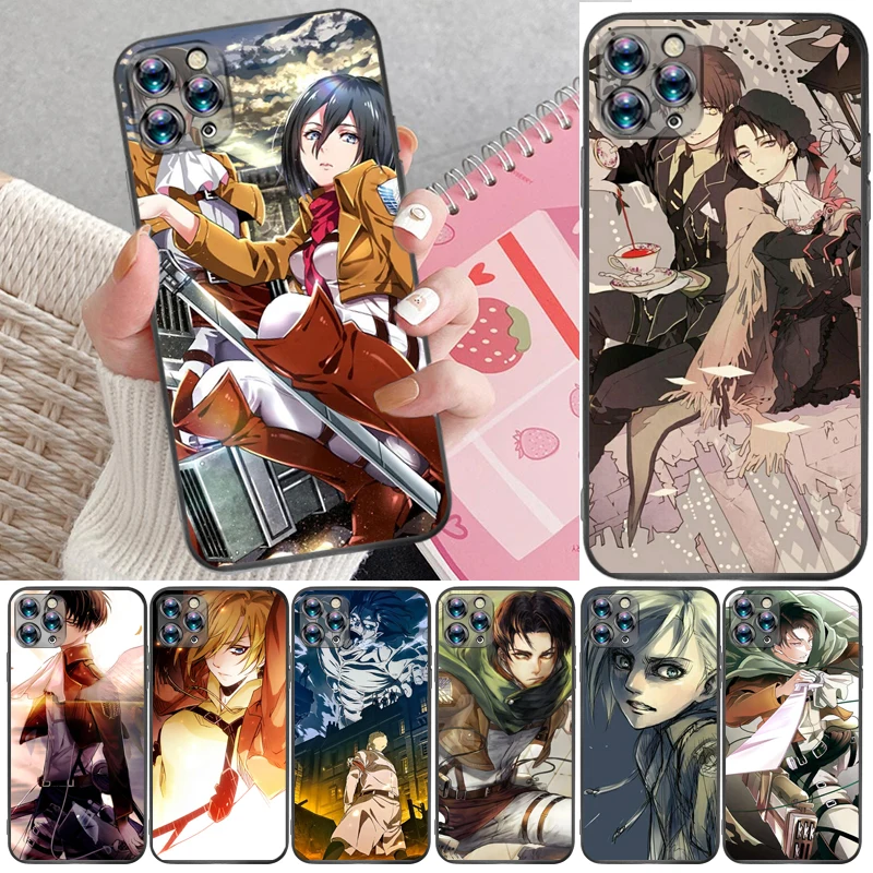 

Attack On Titan Mikasa Ackerman Armin Arlert Levi Eren Jager Phone Case For iPhone XR XS Max Coque Back Cover Funda