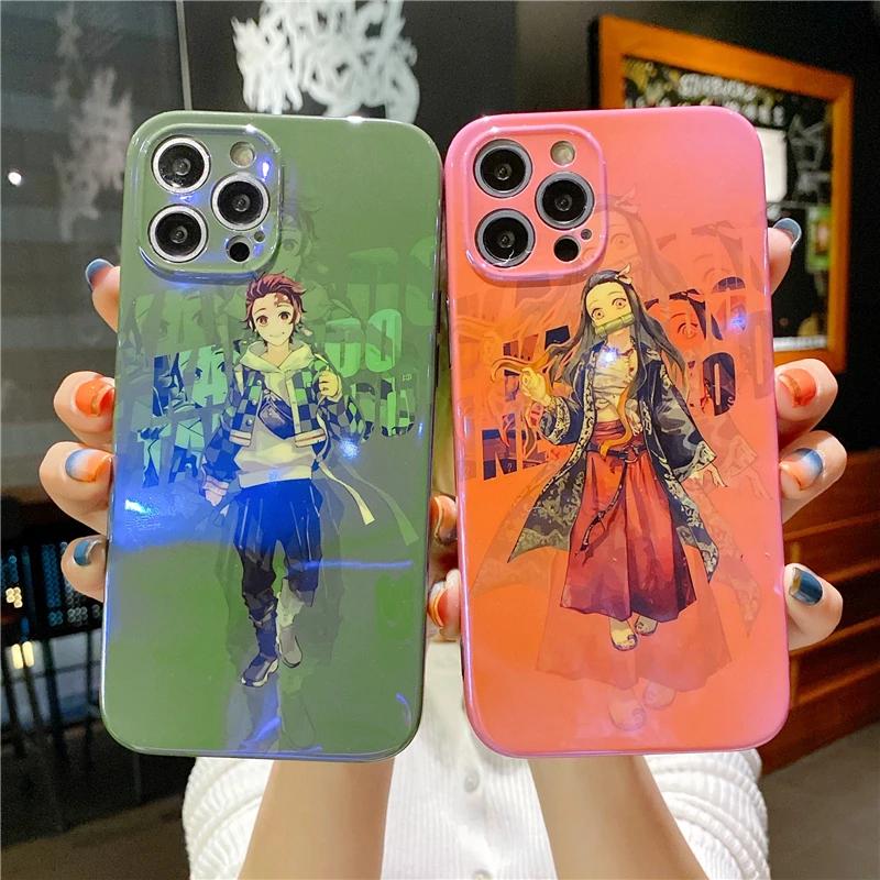 

Japan Anime Kimetsu No Yaiba Phone Case For IPhone 12 11 Pro X XS Max XR 7 8Plus Cartoon Demon Slayer Blu-Ray Soft Silicon Cover
