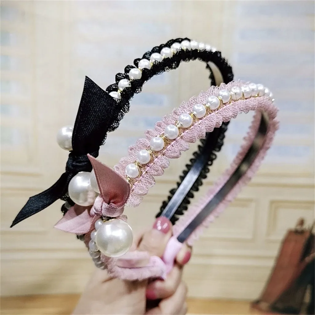 Женский кружевной бант Воротник с жемчугом отделанный бисером обруч для волос