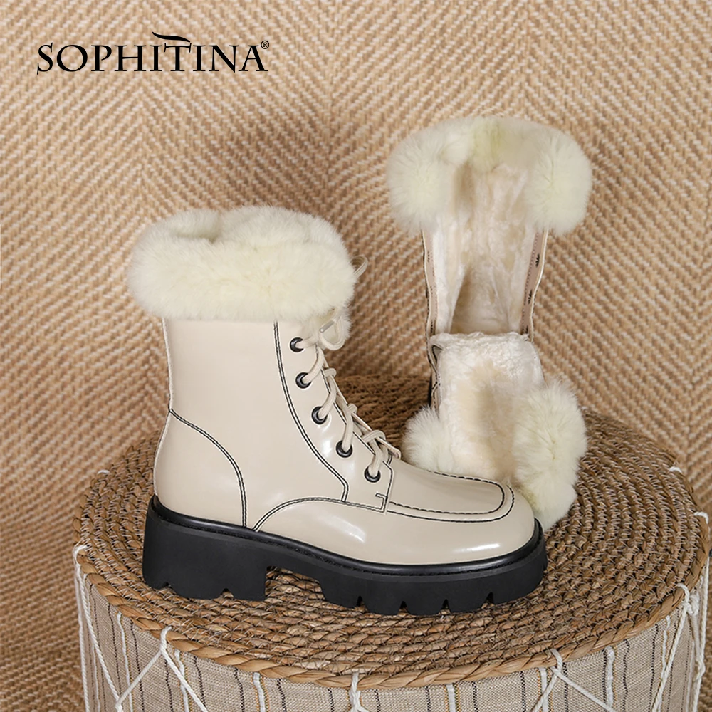 

Женские зимние сапоги SOPHITINA, плюшевые кожаные сапоги до середины икры, с квадратным носком, на толстом каблуке