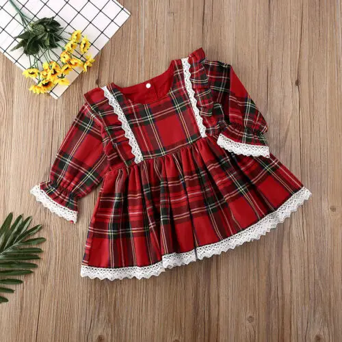 Toddler Baby Girls Christmas Dress for New Year 2022 Lace Ruffles Tutu Party Dress Plaid Xmas Costumes Children Clothes