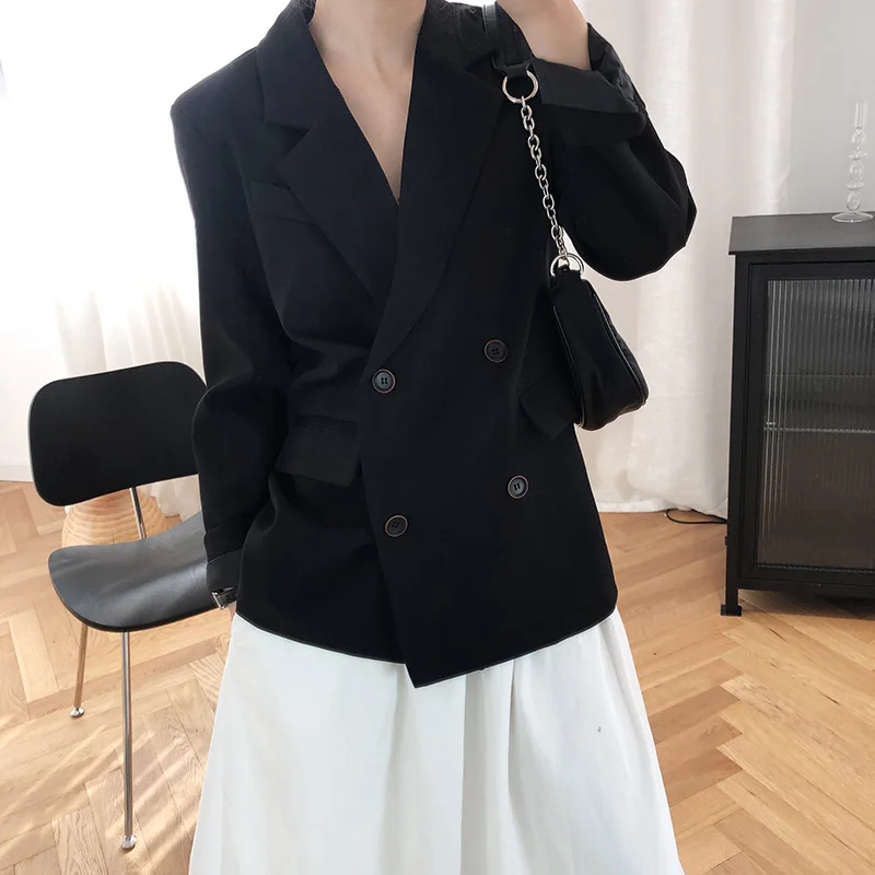 

White Blazer Coats Women's Autumn 2020 Demi-season Jacket Office For School Oversized Double Breasted Suit Jackets Female Coat
