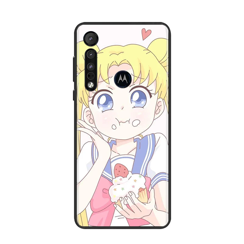 

Cute Slim Moon for Motorola G9 G8 G Edge One E7 E6 Power Lite Marco Hyper Fusion Plus Play Black Phone Case