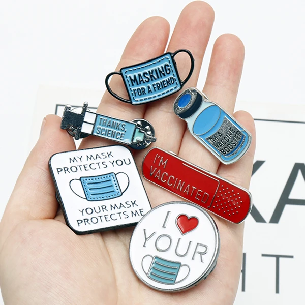 

Vaccination Medicine Bottle Mask Doctor Nurse Brooch Lapel Pin Letters Enamel Brooches Pins Coat Backpack Badge Accessories