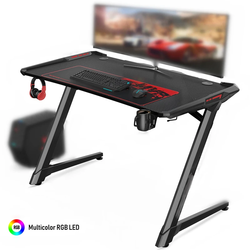 preço 47 Polegada Jogos De Corrida Ergonômico Mesa Do Computador Mesa Computador Mesa Mesa Jogo Gamer Mesas Rgb Luz Fone Ouvido Gancho Suporte Copo Livre Mouse Pad