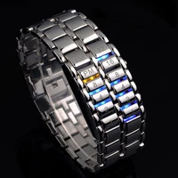 fashion lava iron samurai binary led watch unisex black stainless steel bracelet electronic wristwatches women men sport watches