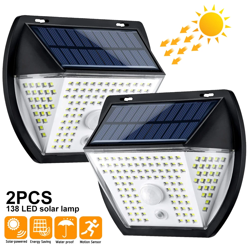 

138 LEDs Solar Lights Wall Lamp Path Security Lights Motion Sensor Waterproof Garden Porch Garage Backyard Street Lamp