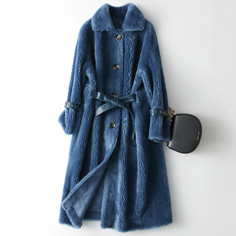 Blue Женское пальто из натуральной овечьей шерсти в Корейском стиле, шерсть, куртка из натурального меха, Женское зимнее пальто, женская одежда, KQN18225, YY1562 - Цвет: Blue