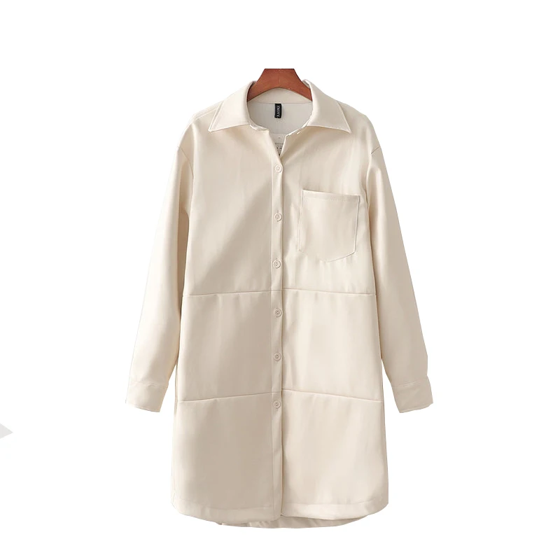 Белая женская рубашка пальто из искусственной кожи 2020 модная куртка с длинным