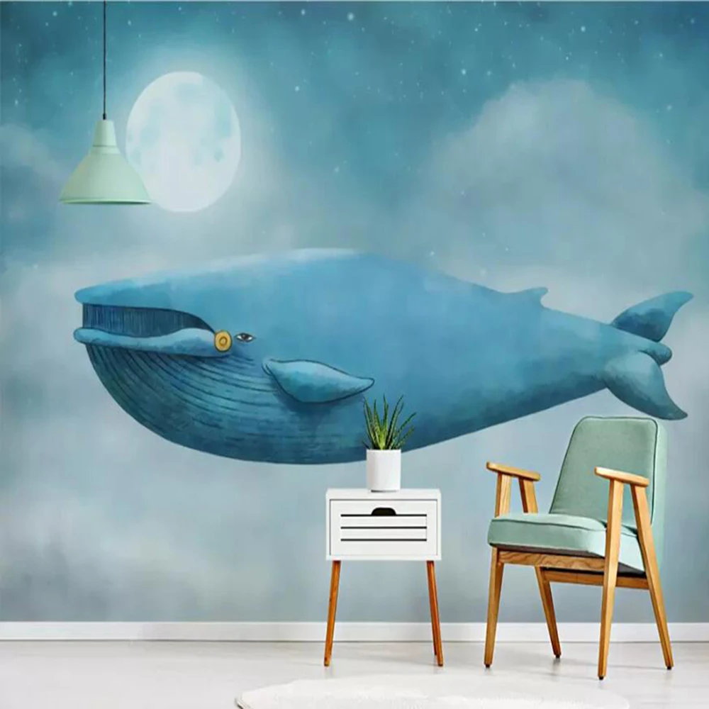 

Milofi custom 3D wallpaper mural modern hand-painted romantic fairy tale flying whale children room background wall paper