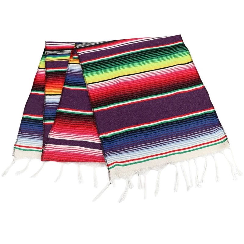 Мексиканский Serape Настольная дорожка бахрома хлопок скатерть Fiesta вечерние